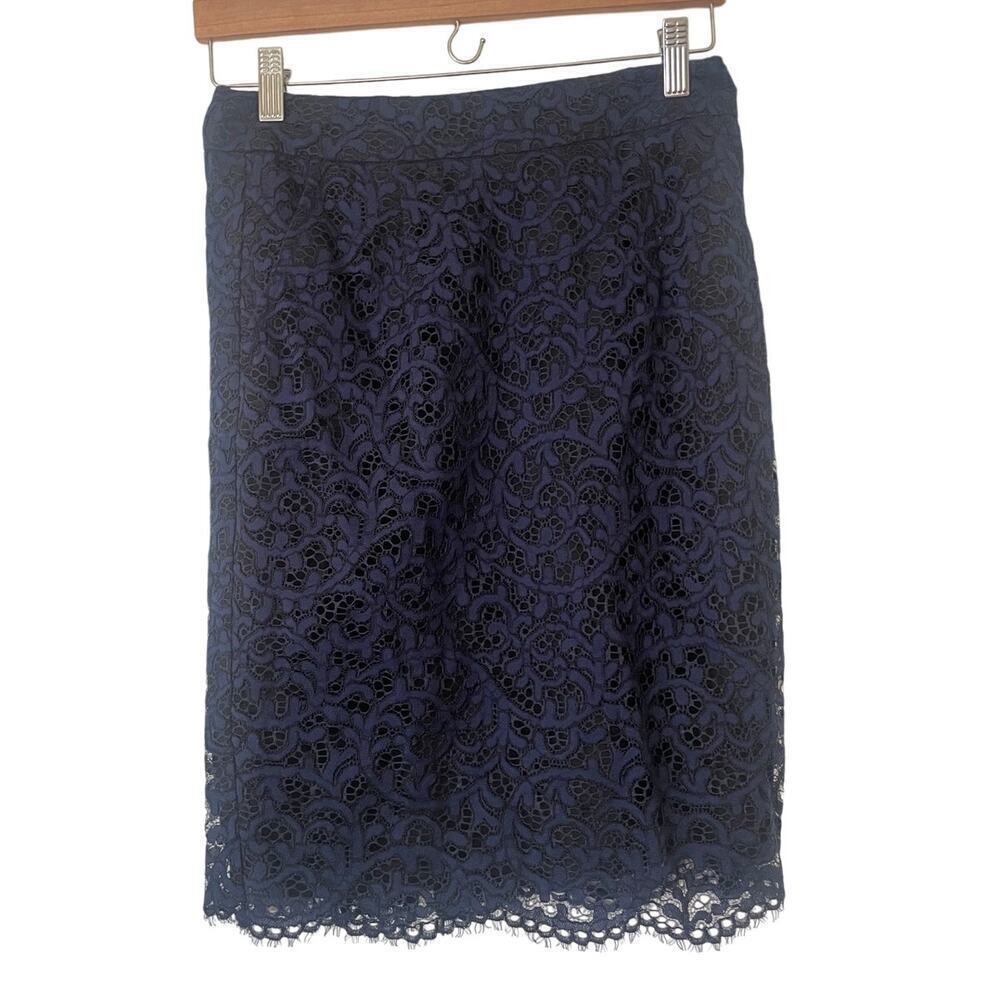 NWOT Trina Turk Cotton Blend Navy Blue Black Knee Length Pencil Skirt • Sz 2 ⬇️